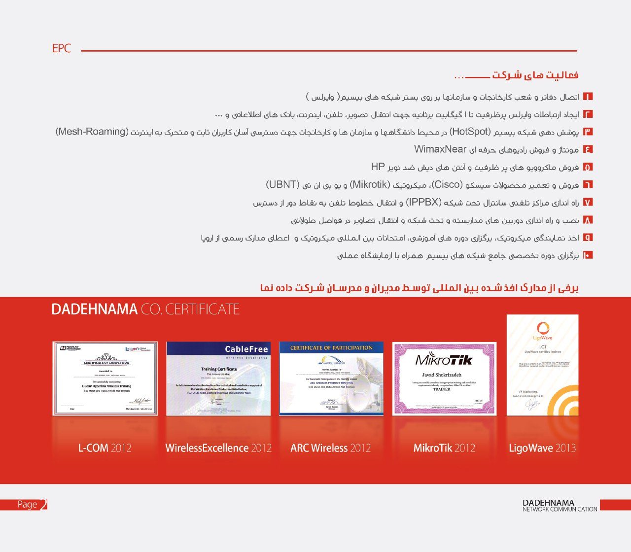 محصولات وفعالیت ها
