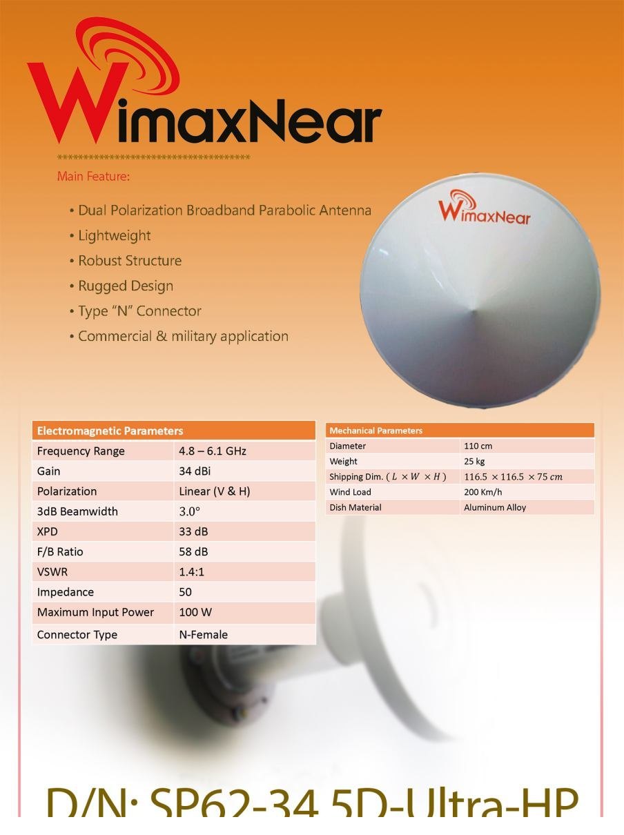 نمای تکمیلی آنتن دیش۳۴دیبی  WimaxNear SP62-34D Hband dual pol — تصویر 2