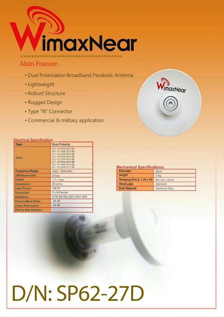 نمای تکمیلی آنتن دیش وایمکس‌نیر WimaxNear SP62-27D dual Hband ۲۷Dbi — تصویر 2