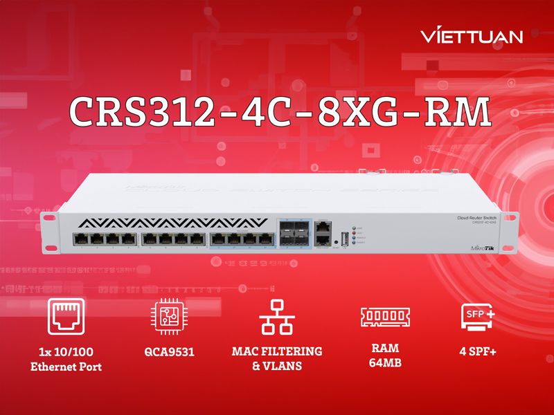 نمای تکمیلی سوییچ رک 10G مسی میکروتیک CRS312-4C+8XG-RM — تصویر 3