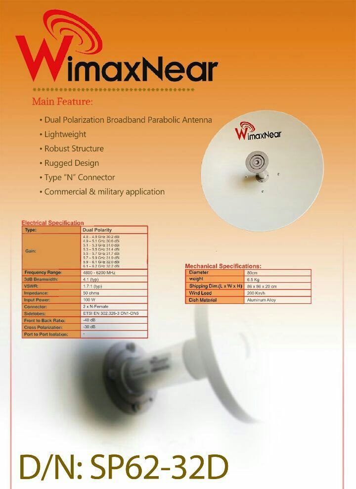 نمای تکمیلی آنتن دیش ۳۲دی بی دوال  WimaxNear Sp62-32D H-band — تصویر 2